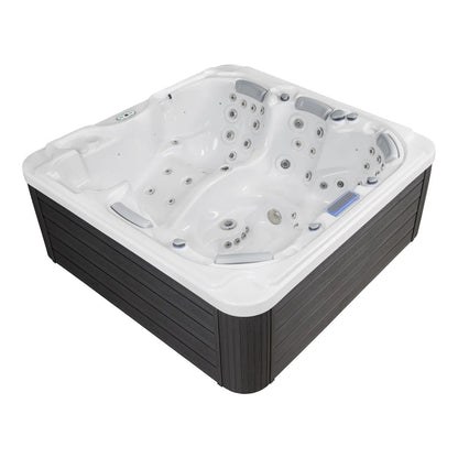 Spacious six-person hot tub featuring powerful jets