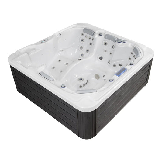 Spacious six-person hot tub featuring powerful jets