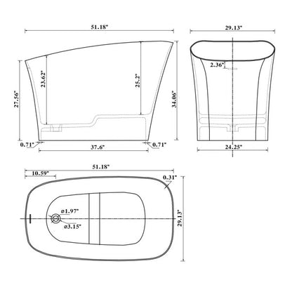 Forma 51 inch Japanese freestanding soaking tub solid surface deep bathtub